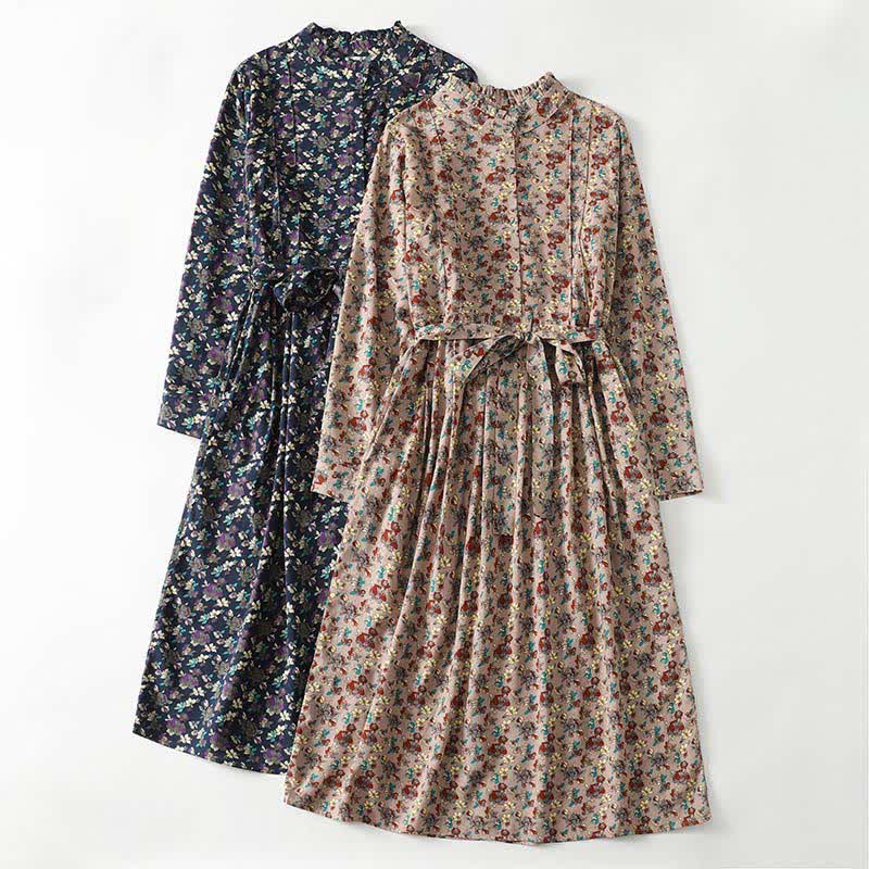 Buddha Stones Robe longue à manches longues boutonnée, élégante et vintage, à imprimé floral, avec poches, idéale pour le printemps et l'été. - image 14