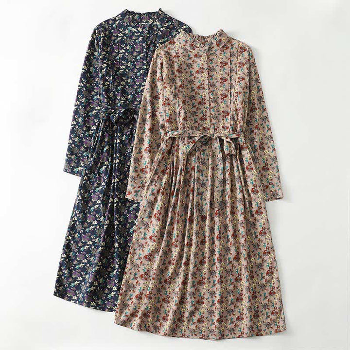 Buddha Stones Robe longue à manches longues boutonnée, élégante et vintage, à imprimé floral, avec poches, idéale pour le printemps et l'été. - image 14