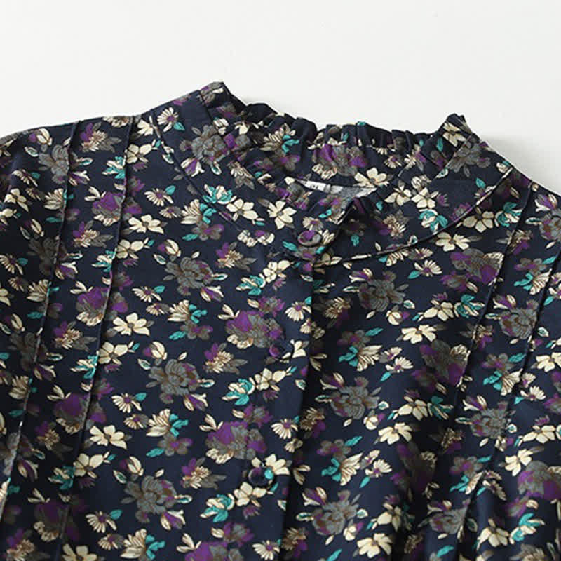 Buddha Stones Robe longue à manches longues boutonnée, élégante et vintage, à imprimé floral, avec poches, idéale pour le printemps et l'été. - image 12