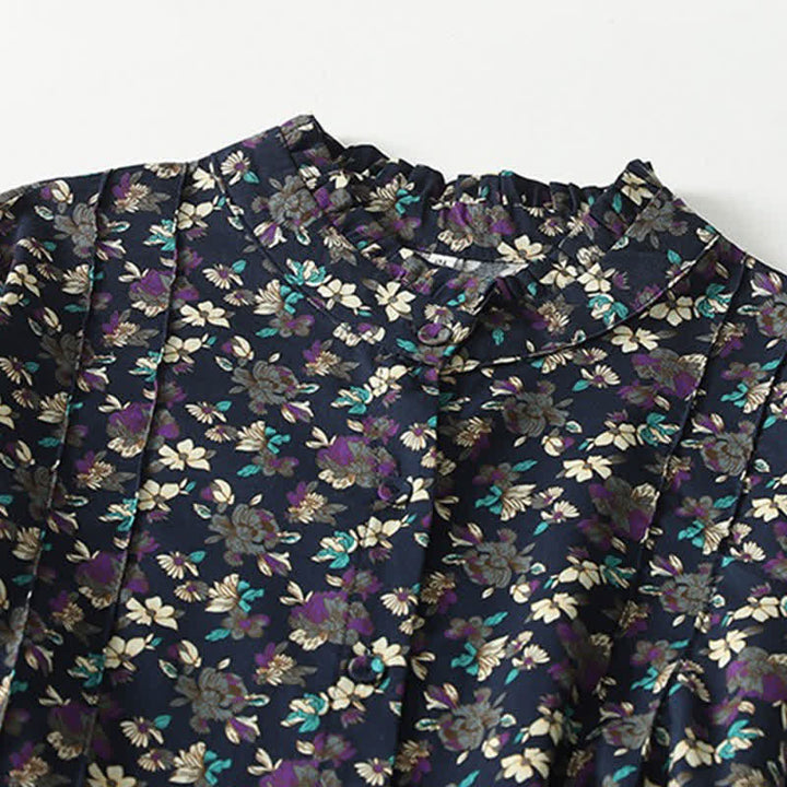 Buddha Stones Robe longue à manches longues boutonnée, élégante et vintage, à imprimé floral, avec poches, idéale pour le printemps et l'été. - image 12