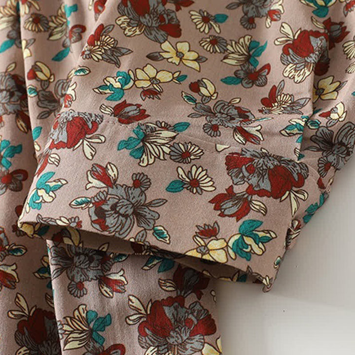 Buddha Stones Robe longue à manches longues boutonnée, élégante et vintage, à imprimé floral, avec poches, idéale pour le printemps et l'été. - image 7