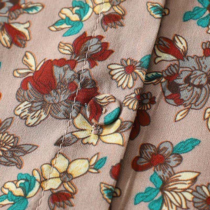 Buddha Stones Robe longue à manches longues boutonnée, élégante et vintage, à imprimé floral, avec poches, idéale pour le printemps et l'été. - image 4