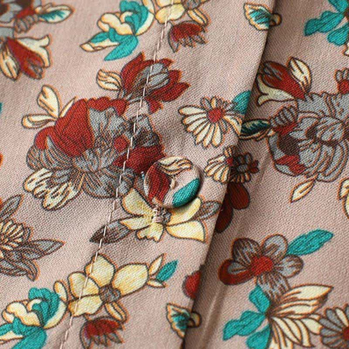 Buddha Stones Robe longue à manches longues boutonnée, élégante et vintage, à imprimé floral, avec poches, idéale pour le printemps et l'été. - image 4