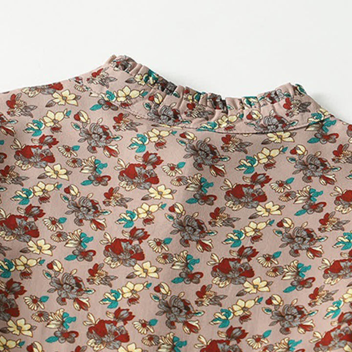 Buddha Stones Robe longue à manches longues boutonnée, élégante et vintage, à imprimé floral, avec poches, idéale pour le printemps et l'été. - image 3