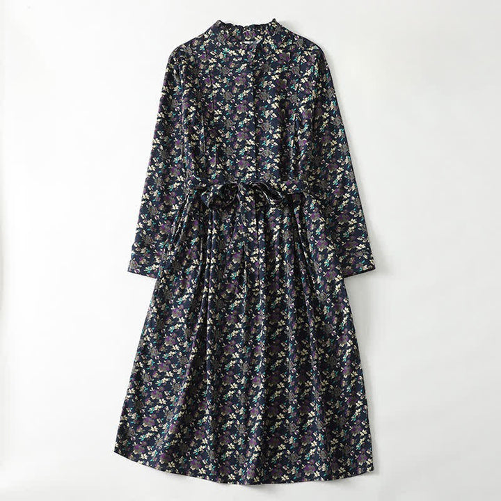 Buddha Stones Robe longue à manches longues boutonnée, élégante et vintage, à imprimé floral, avec poches, idéale pour le printemps et l'été. - Marine - US8-10, UK/AU12-14, EU40-42 (2XL) - image 11