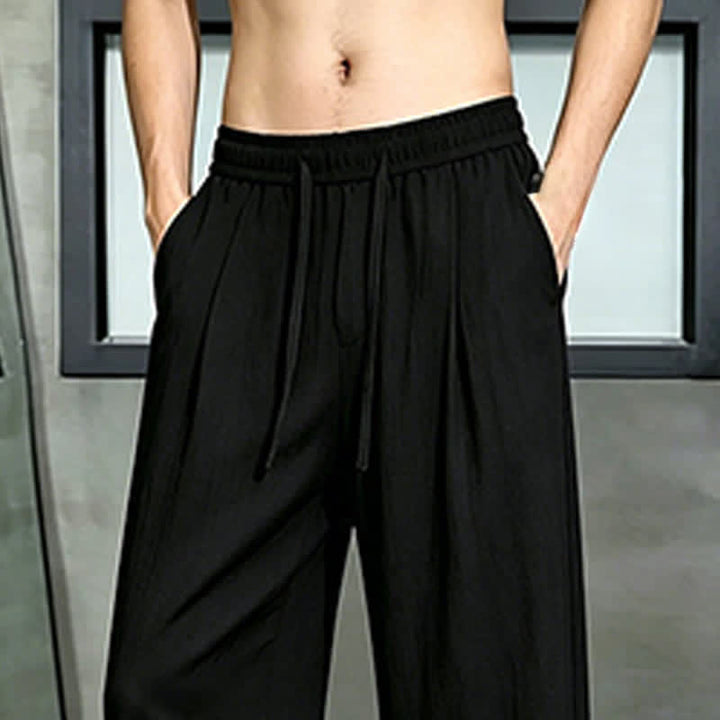 Buddha Stones Pantalon long uni décontracté printemps-été à cordon de serrage, coupe droite, avec poches - image 11