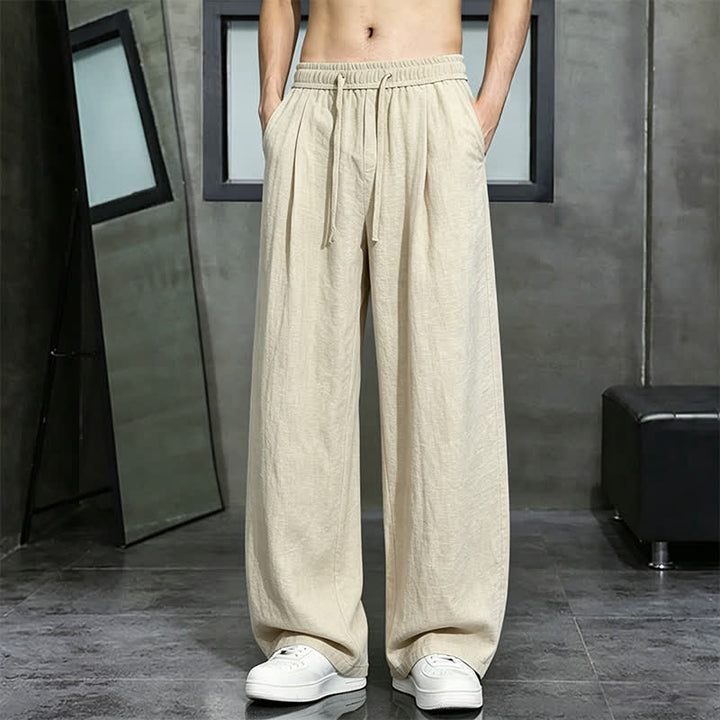 Buddha Stones Pantalon long uni décontracté printemps-été à cordon de serrage, coupe droite, avec poches - Blé - US/UK/AU46, EU56 (5XL) - image 0