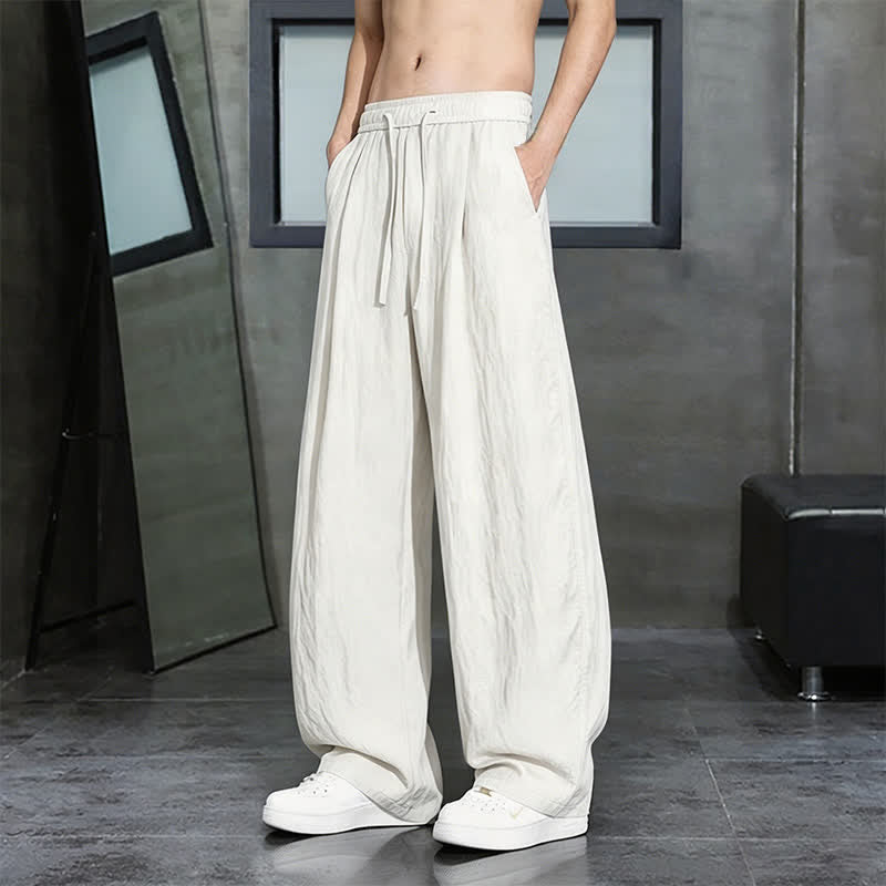 Buddha Stones Pantalon long uni décontracté printemps-été à cordon de serrage, coupe droite, avec poches - Blanc - US/UK/AU46, EU56 (5XL) - image 13