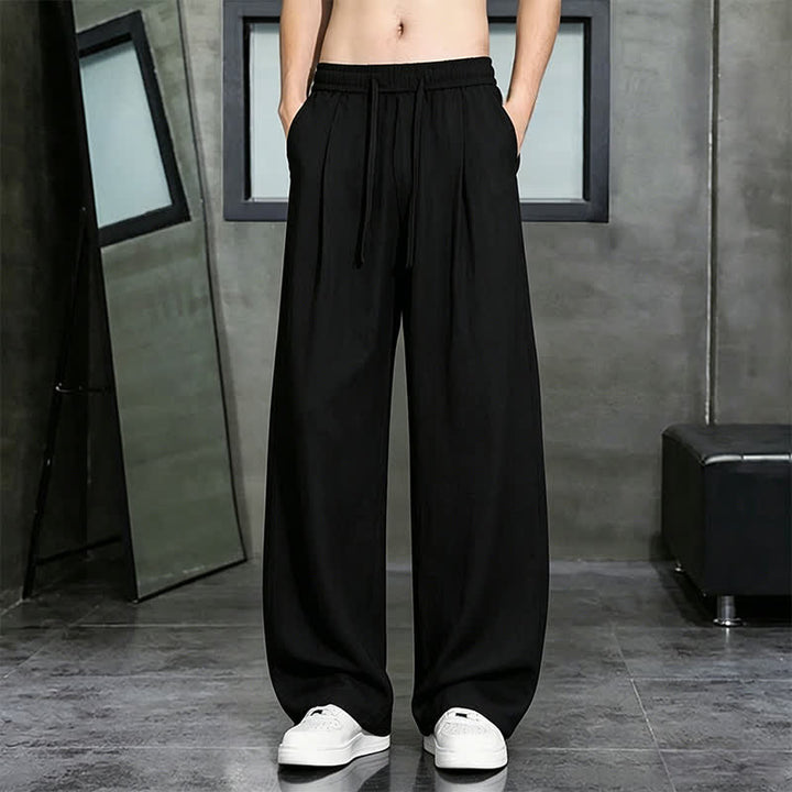 Buddha Stones Pantalon long uni décontracté printemps-été à cordon de serrage, coupe droite, avec poches - Noir - US/UK/AU46, EU56 (5XL) - image 8
