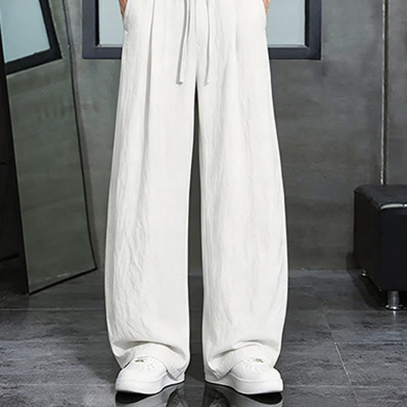 Buddha Stones Pantalon long uni décontracté printemps-été à cordon de serrage, coupe droite, avec poches - image 15