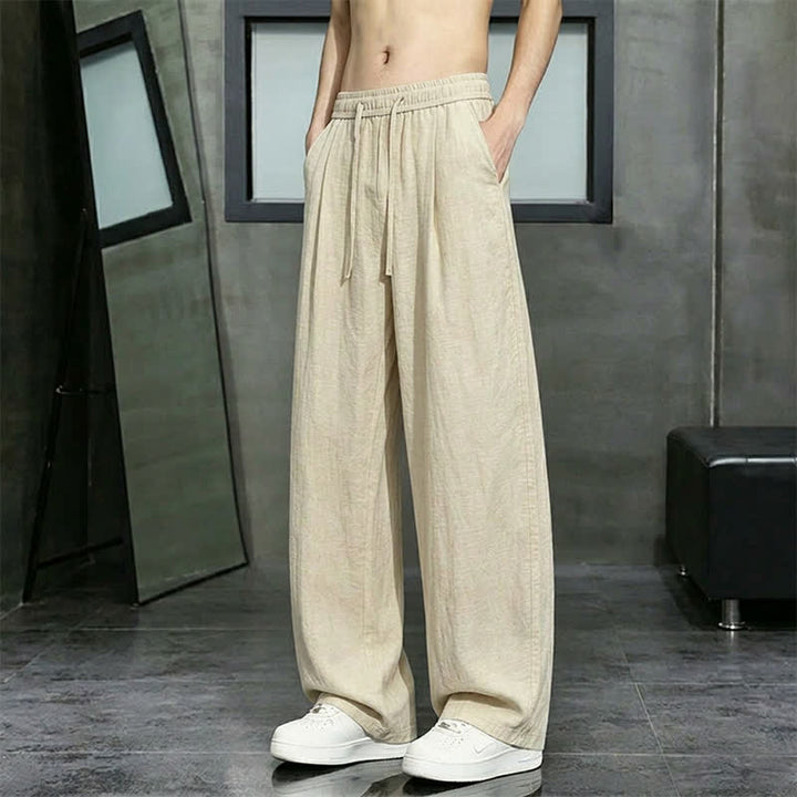Buddha Stones Pantalon long uni décontracté printemps-été à cordon de serrage, coupe droite, avec poches - image 1