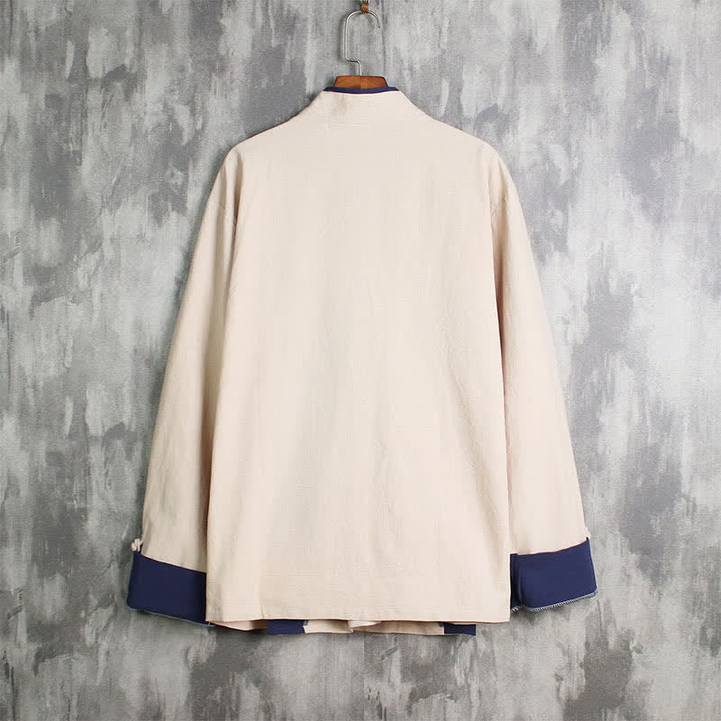 Buddha Stones Kimono homme uni style Tang, coupe décontractée, printemps-automne, cordon de serrage et finitions contrastées - image 1
