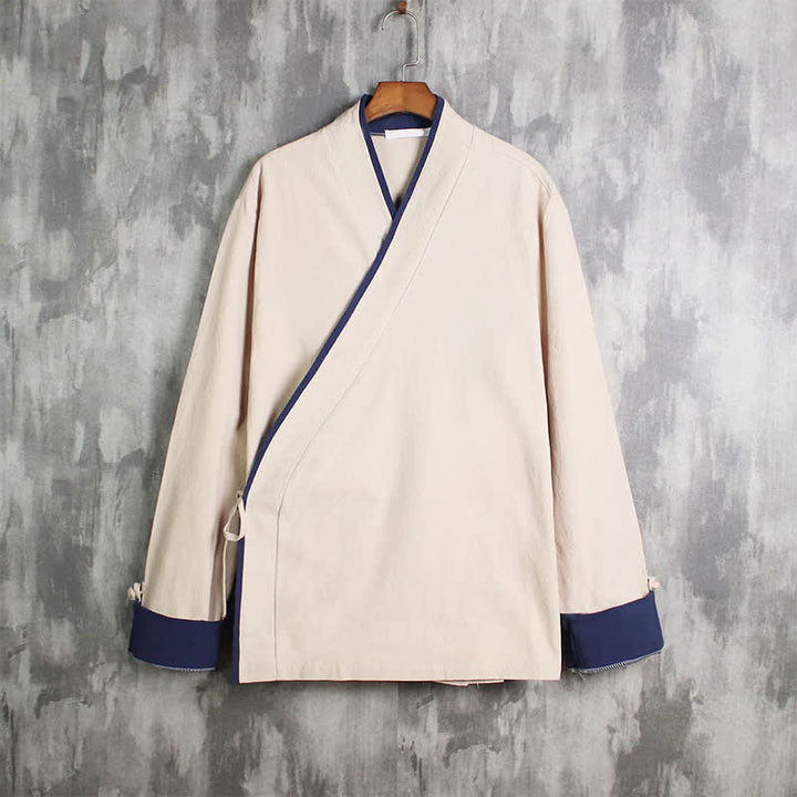 Buddha Stones Kimono homme uni style Tang, coupe décontractée, printemps-automne, cordon de serrage et finitions contrastées - Bisque - US/UK/AU46, EU56 (5XL) - image 0