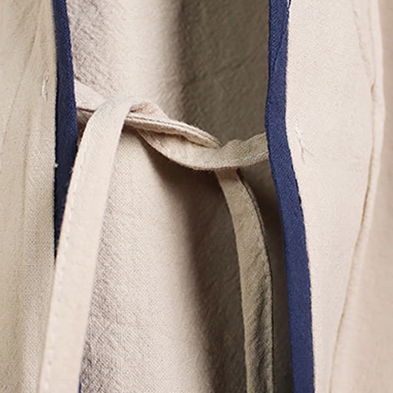 Buddha Stones Kimono homme uni style Tang, coupe décontractée, printemps-automne, cordon de serrage et finitions contrastées - image 4