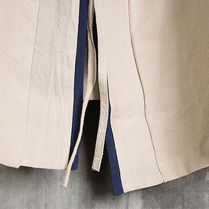 Buddha Stones Kimono homme uni style Tang, coupe décontractée, printemps-automne, cordon de serrage et finitions contrastées - image 6