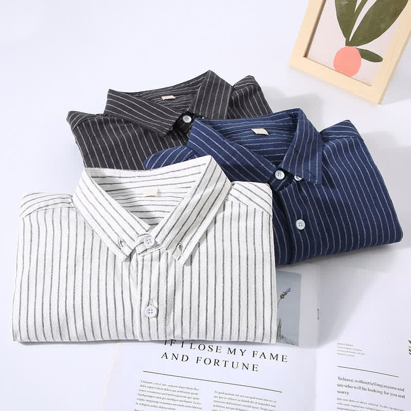 Buddha Stones Chemises à manches longues pour homme, style minimaliste décontracté, à rayures verticales et poches plaquées, idéales pour le printemps et l'automne. - image 14