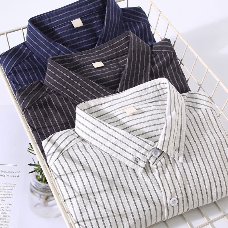 Buddha Stones Chemises à manches longues pour homme, style minimaliste décontracté, à rayures verticales et poches plaquées, idéales pour le printemps et l'automne. - image 13