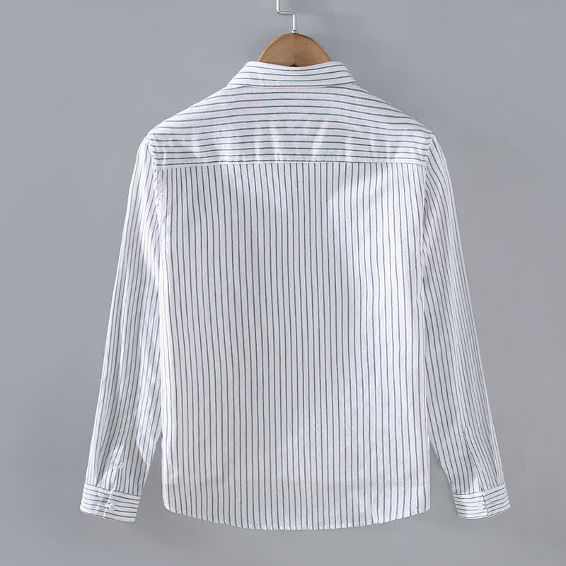 Buddha Stones Chemises à manches longues pour homme, style minimaliste décontracté, à rayures verticales et poches plaquées, idéales pour le printemps et l'automne. - image 1