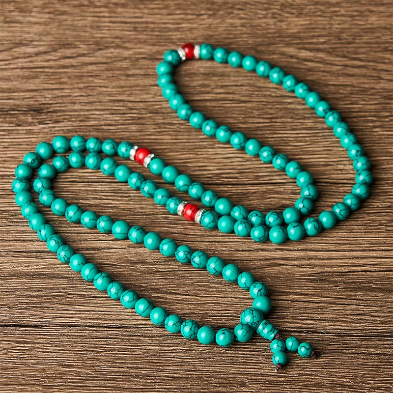 Buddha Stones Mala de protection multi-enroulement inspirée de la turquoise, composée de 108 perles. - image 4