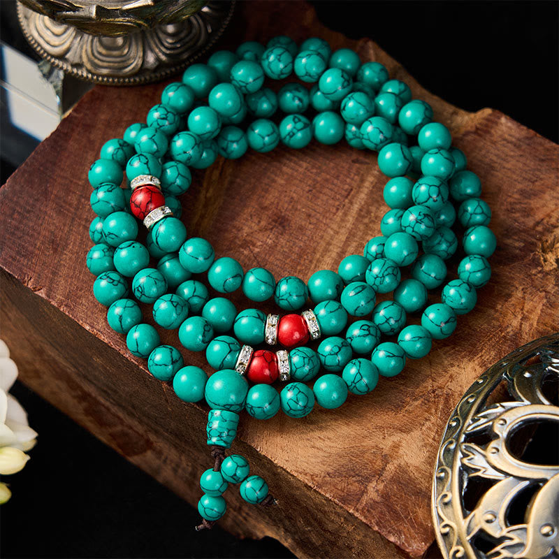 Buddha Stones Mala de protection multi-enroulement inspirée de la turquoise, composée de 108 perles. - image 1