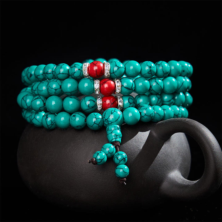 Buddha Stones Mala de protection multi-enroulement inspirée de la turquoise, composée de 108 perles. - image 2