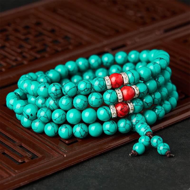 Buddha Stones Mala de protection multi-enroulement inspirée de la turquoise, composée de 108 perles. - 10 mm - image 0