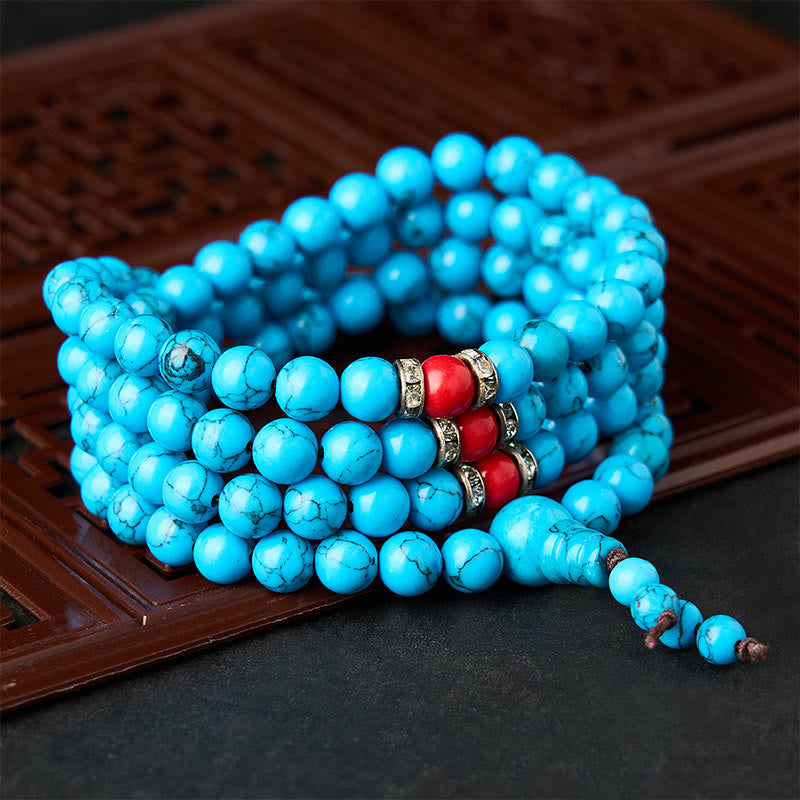 Buddha Stones Mala de protection tibétaine ronde en turquoise, composée de 108 perles - image 2