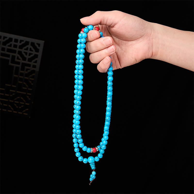 Buddha Stones Mala de protection tibétaine ronde en turquoise, composée de 108 perles - image 4