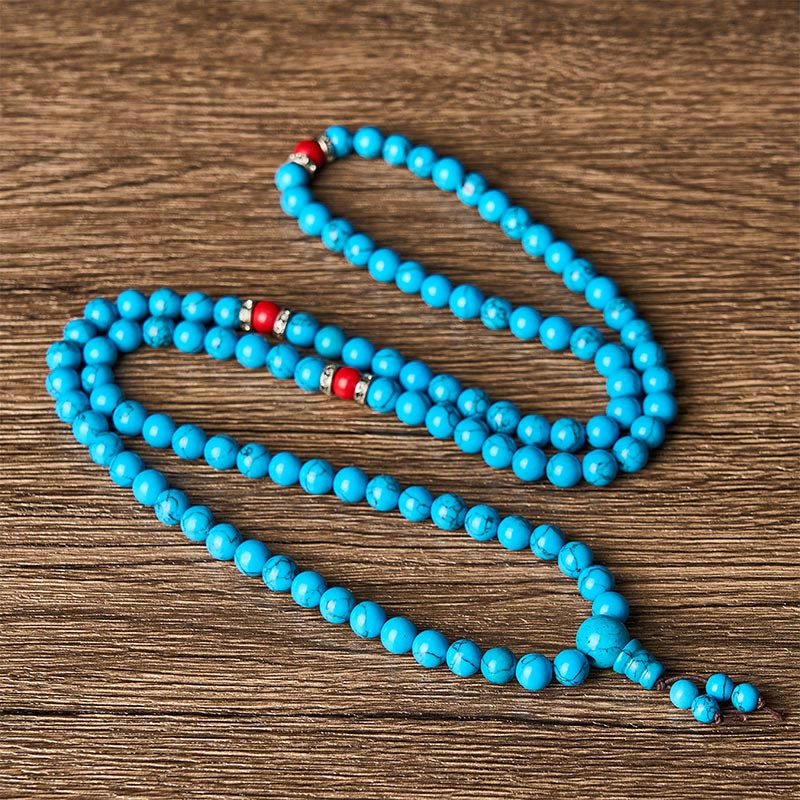 Buddha Stones Mala de protection tibétaine ronde en turquoise, composée de 108 perles - image 3