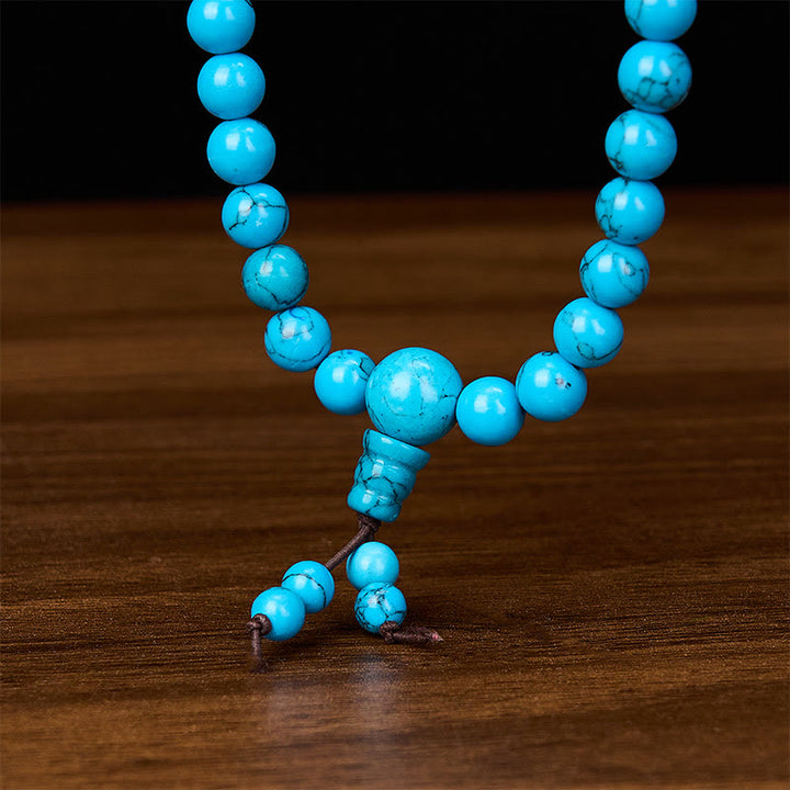 Buddha Stones Mala de protection tibétaine ronde en turquoise, composée de 108 perles - image 5