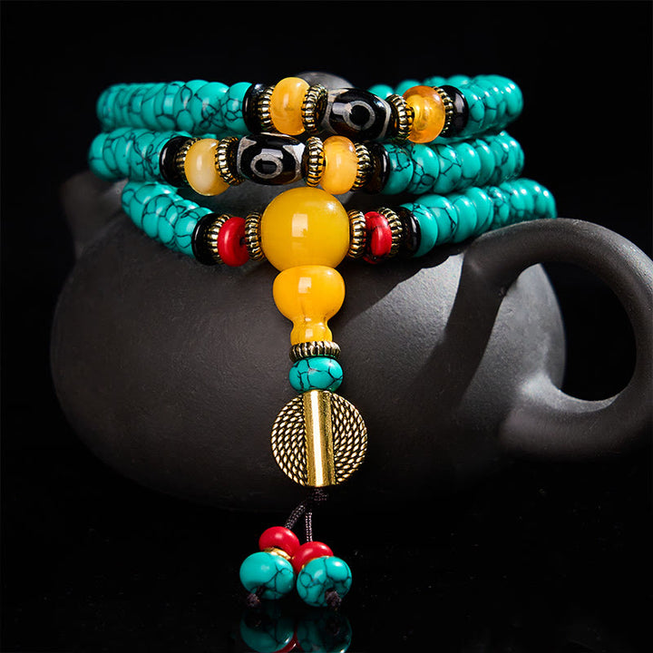 Buddha Stones Mala de perles turquoise Abacus Dzi, symbole de communication et de prospérité - 8 mm - image 0