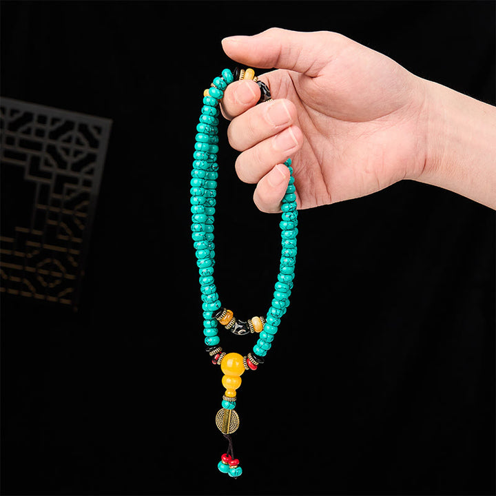 Buddha Stones Mala de perles turquoise Abacus Dzi, symbole de communication et de prospérité - image 4