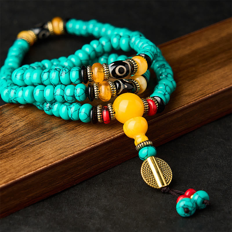 Buddha Stones Mala de perles turquoise Abacus Dzi, symbole de communication et de prospérité - image 2