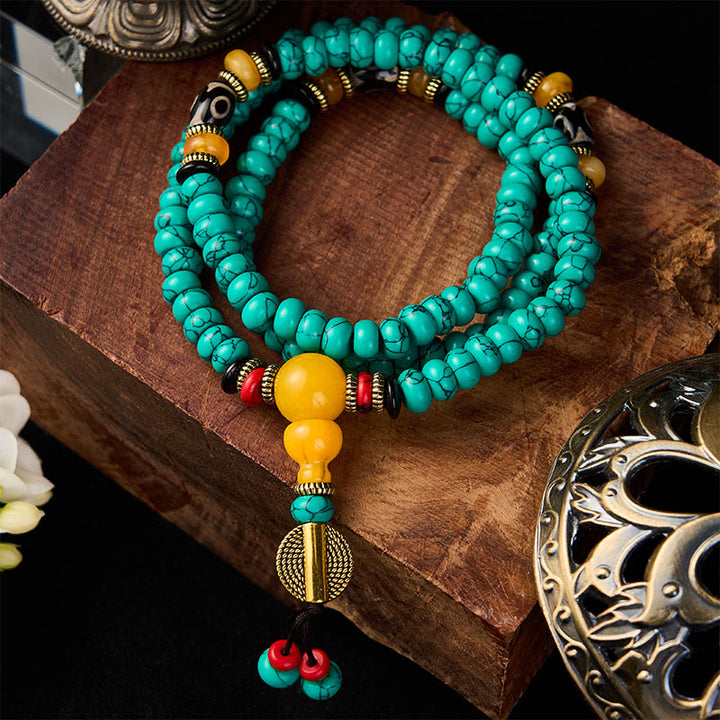 Buddha Stones Mala de perles turquoise Abacus Dzi, symbole de communication et de prospérité - image 1