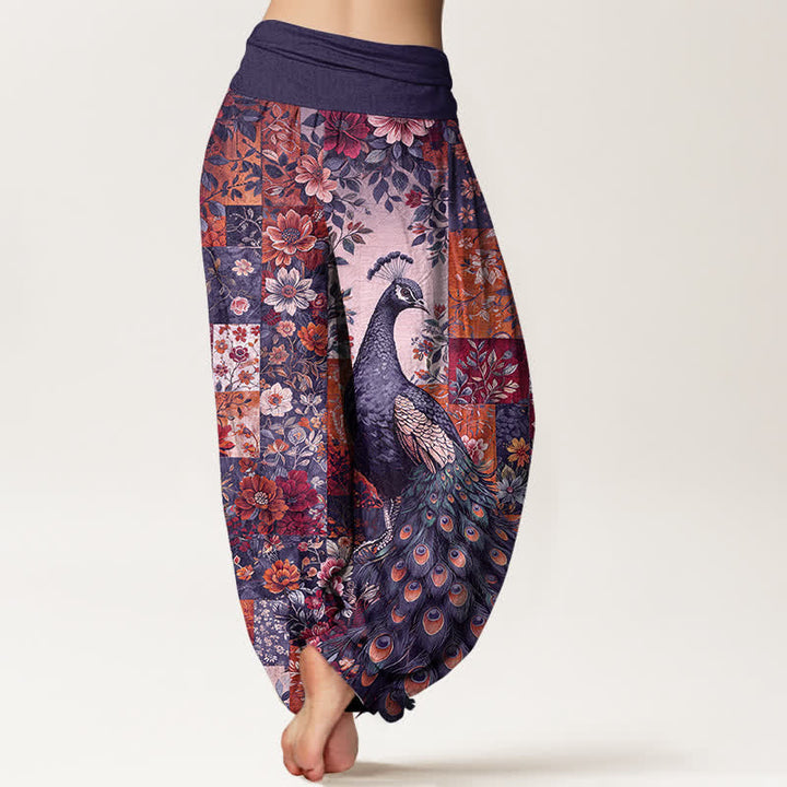 Buddha Stones Pantalon harem pour femme à taille élastique et motif patchwork floral paon en coton - image 7