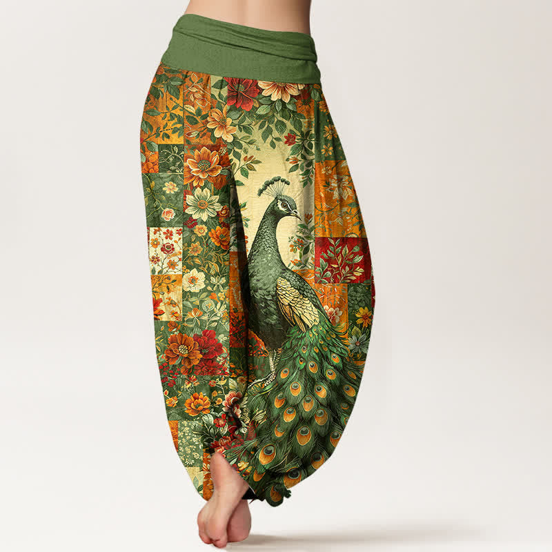 Buddha Stones Pantalon harem pour femme à taille élastique et motif patchwork floral paon en coton - image 10