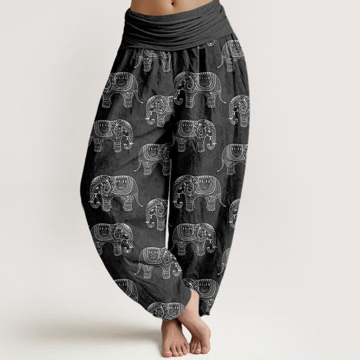 Buddha Stones Pantalon harem à taille élastique pour femme, motif éléphant blanc en coton - Gris terne - US16，UK/AU20，EU48 (3XL) - image 8