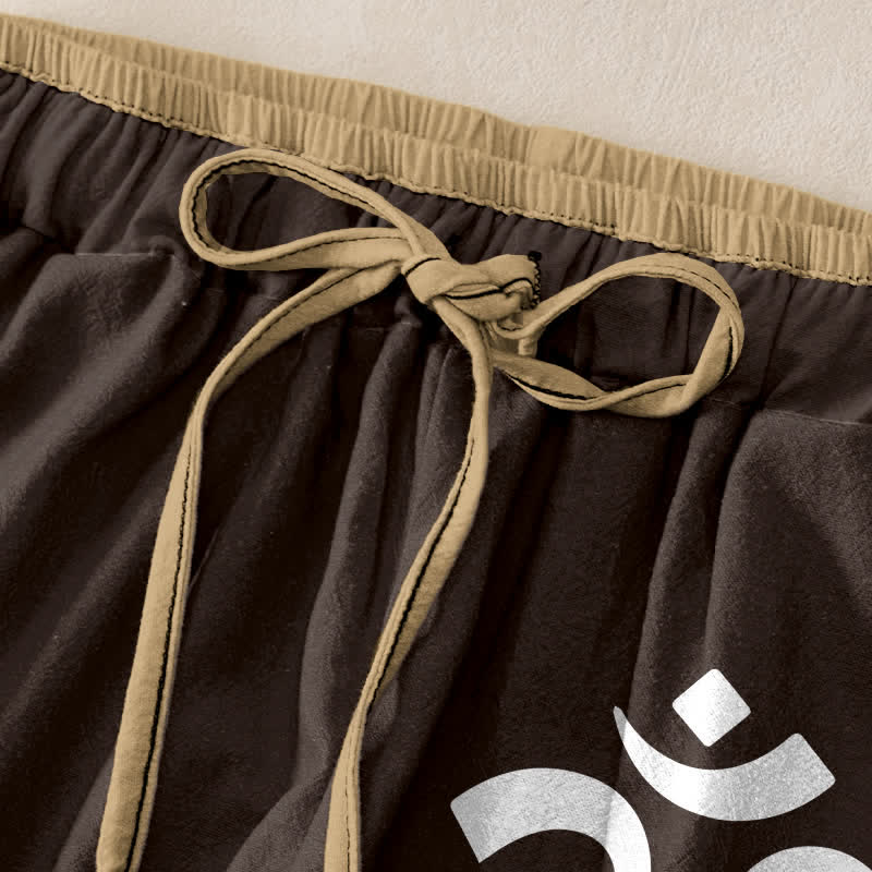 Buddha Stones Pantalon pour femme en pur coton, motif lotus zen om, taille élastique et poches - image 1