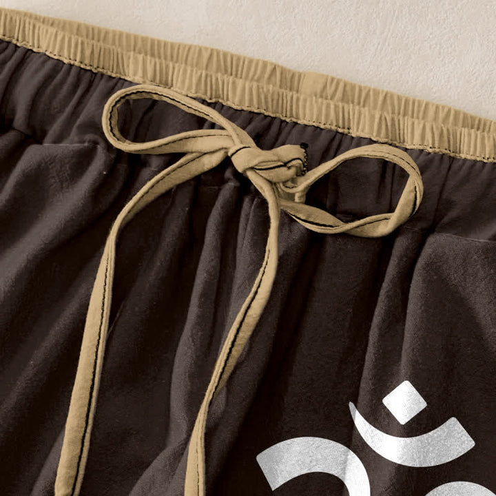 Buddha Stones Pantalon pour femme en pur coton, motif lotus zen om, taille élastique et poches - image 1