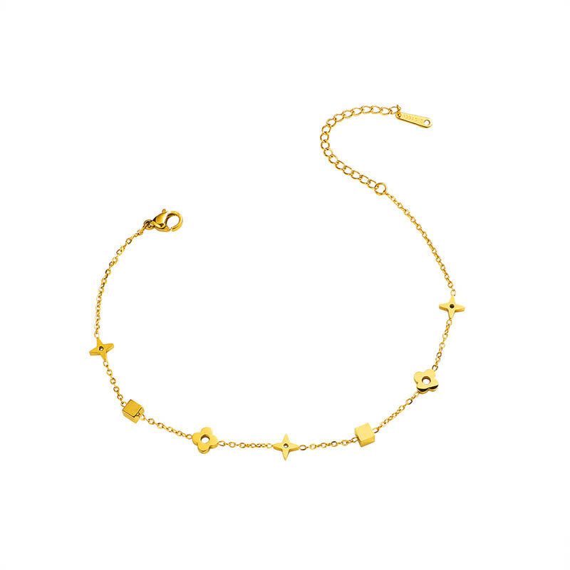 Buddha Stones Bracelet de cheville élégant en acier titane avec breloque florale et stimulation. - image 6