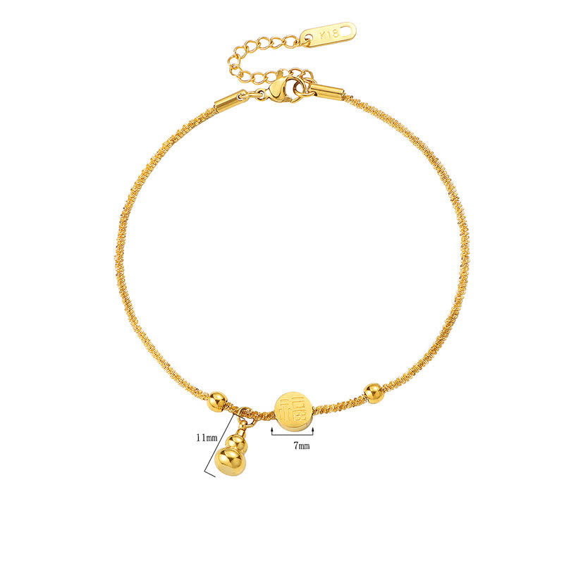 Buddha Stones Bracelet de cheville porte-bonheur en acier titane avec le symbole Fu - image 3