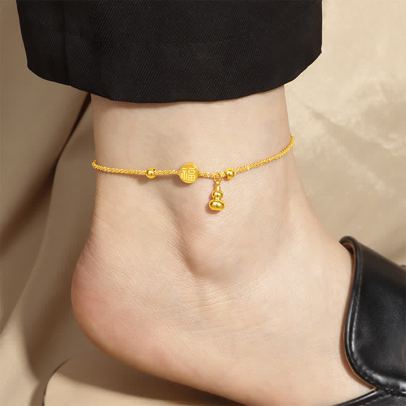 Buddha Stones Bracelet de cheville porte-bonheur en acier titane avec le symbole Fu - Personnage Fu (Chance ♥ Bénédiction) - image 0