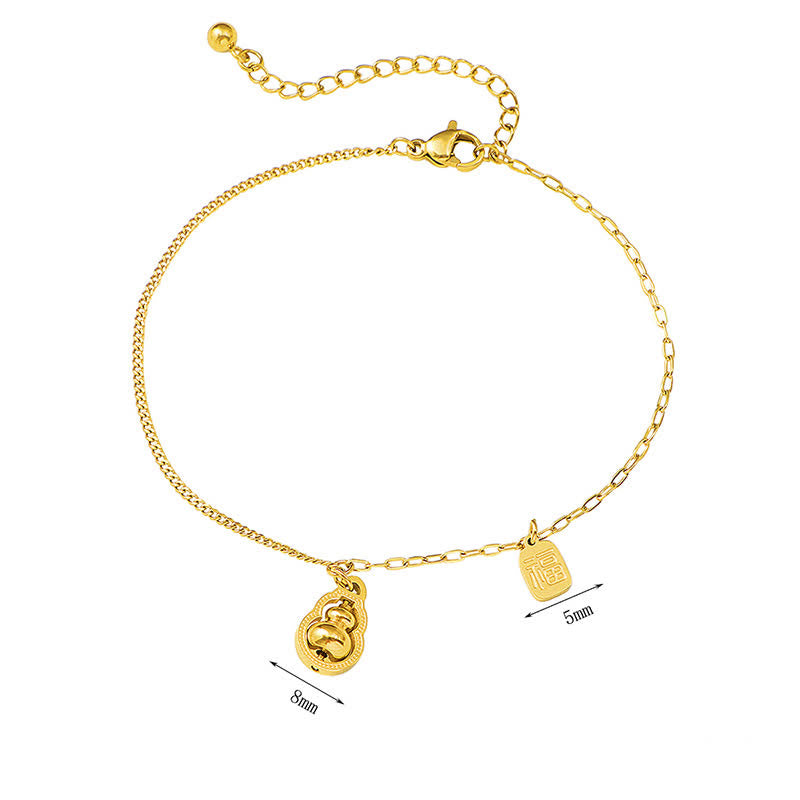 Buddha Stones Bracelet de cheville porte-bonheur en acier titane avec motif Fu et gourde rotative - image 7