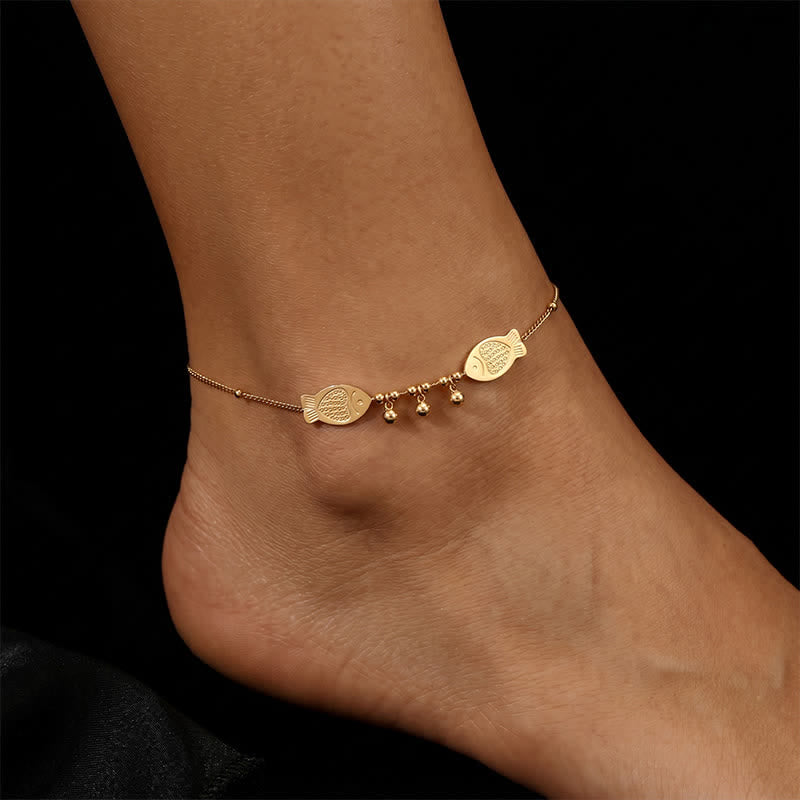 Buddha Stones Bracelet de cheville apaisant double carpe koï en acier titane - Poisson Koi (Chance ♥ Prospérité) - image 0
