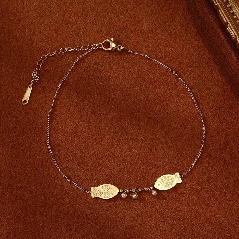 Buddha Stones Bracelet de cheville apaisant double carpe koï en acier titane - image 1