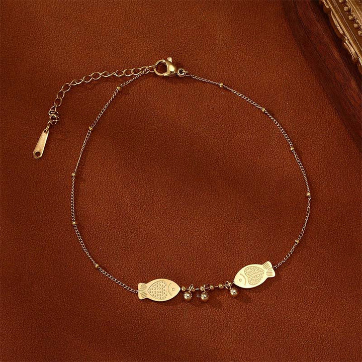 Buddha Stones Bracelet de cheville apaisant double carpe koï en acier titane - image 1