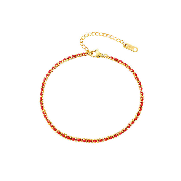 Buddha Stones Bracelet de cheville tressé renforcé en acier titane et cordon rouge - image 4