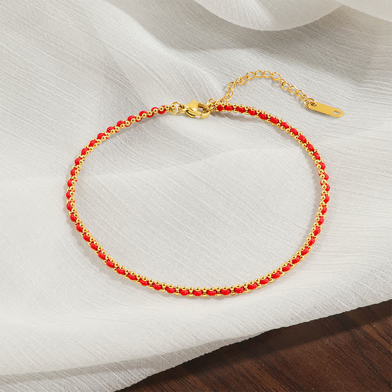 Buddha Stones Bracelet de cheville tressé renforcé en acier titane et cordon rouge - image 1