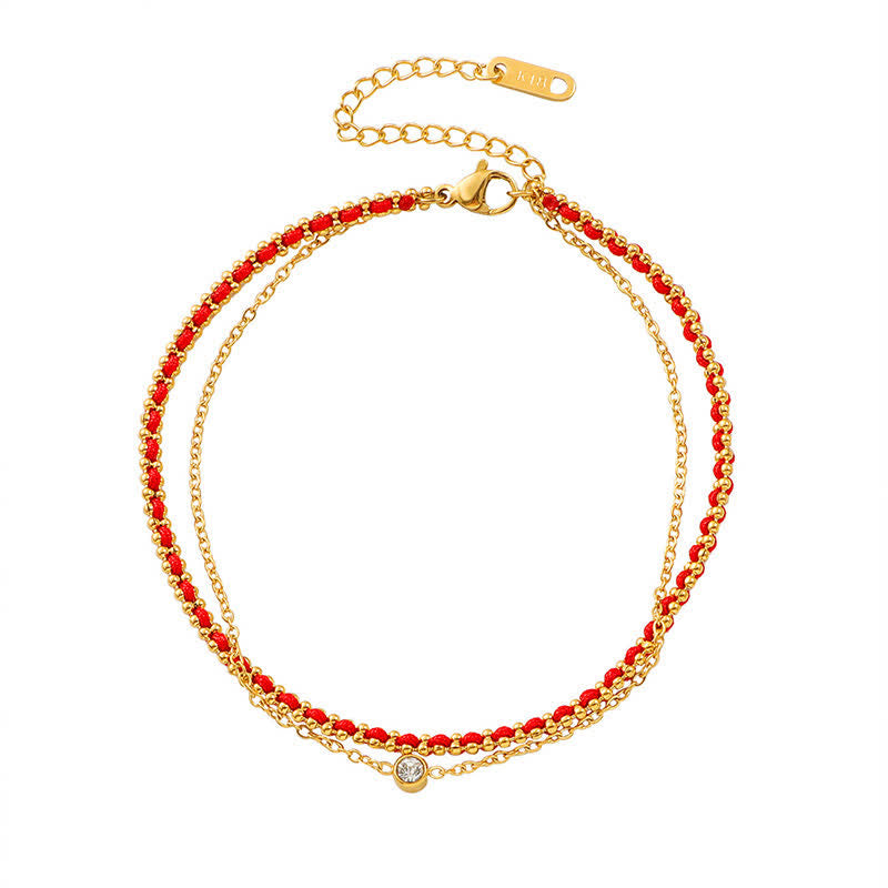Buddha Stones Bracelet de cheville double tour Faith en acier titane et cordon rouge - image 4