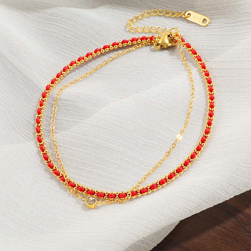 Buddha Stones Bracelet de cheville double tour Faith en acier titane et cordon rouge - image 1